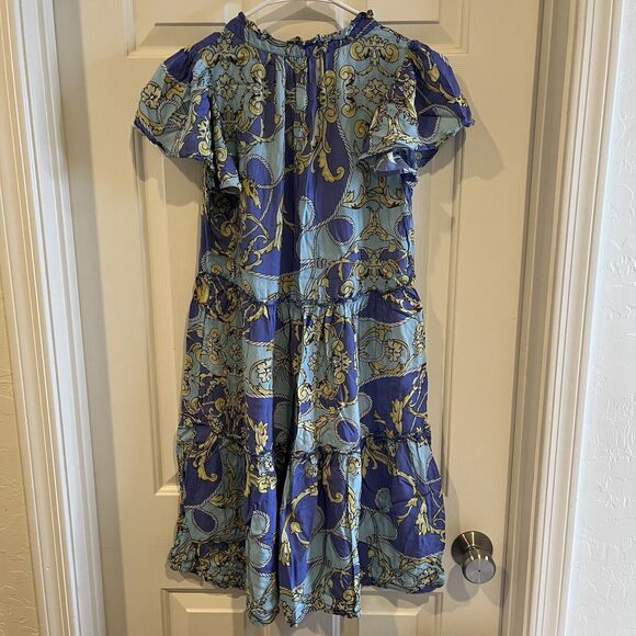 ANTHROPOLOGIE Dress Womens XXS Tiered Short Sleeve Flowy Nautical - Picture 3 of 10